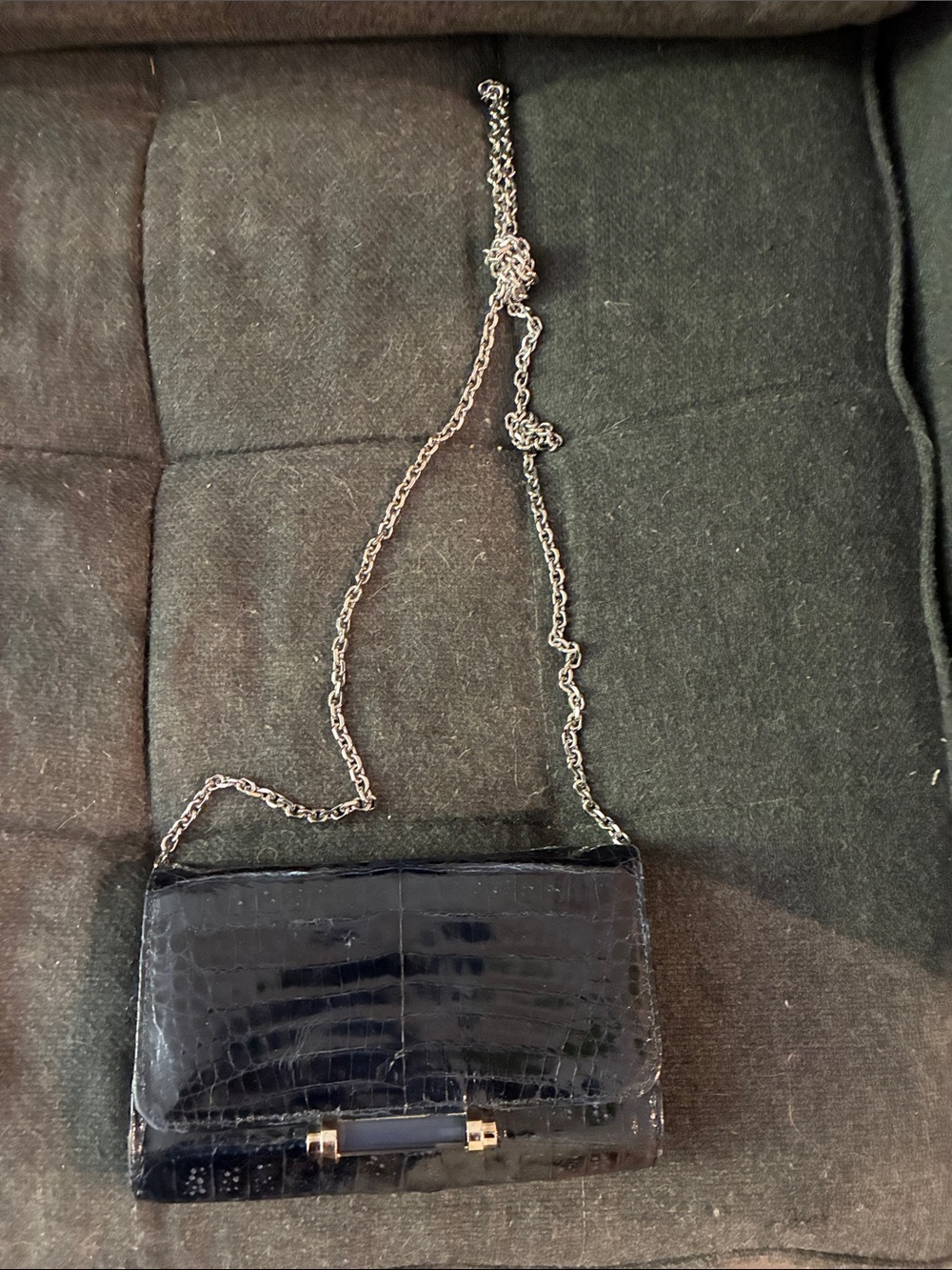 Black Croc-Embossed Chain Shoulder Bag by Judith Lieber. Vintage